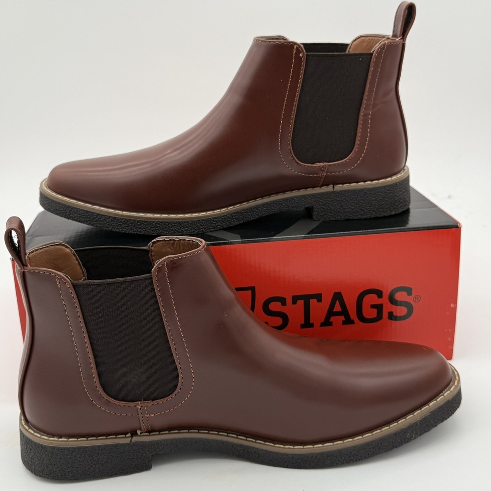 Deer Stags Men's 10 Rockland Redwood DK BRN VEGA Dress Boot Shoe Memory Foam NIB